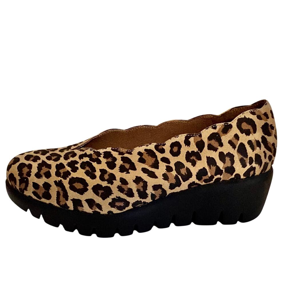 Wonders Spain Leopard Scalloped Suede Leather Wedge Shoe Platform Lug Ballet 37